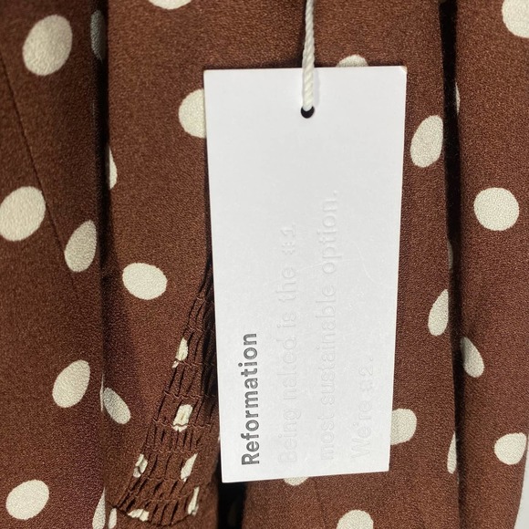 Reformation Mochi Polka Dot Long Sleeve Mini Dress Brown White Size 22 NWT - Picture 7 of 8